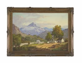 Gabriel de Jongh; Landscape with Homestead and Distant Mountains