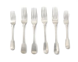 Six Indian silver fiddle pattern forks, Hamilton & Co, c.1815-1970