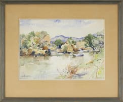 Walter Battiss; Landscape with Lake and Trees