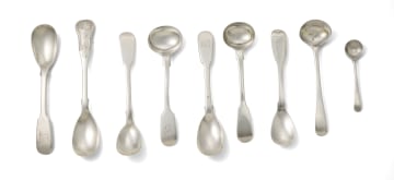 Nine silver salt spoons, William Eley & William Fearn, London, 1815