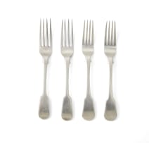 Four Cape silver konfyt forks, William Moore, 1840-1863