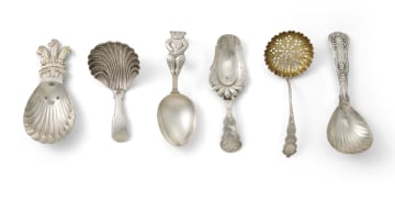 Six silver sugar spoons, William Knight, London, 1830