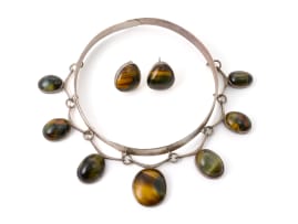 Silver Tiger's-eye choker and earring suite, unknown maker, South-Africa, 1958