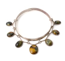 Silver Tiger's-eye choker and earring suite, unknown maker, South-Africa, 1958