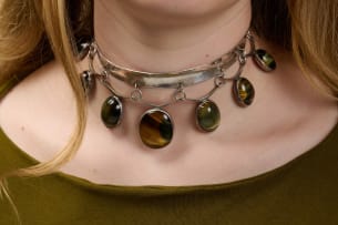 Silver Tiger's-eye choker and earring suite, unknown maker, South-Africa, 1958