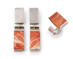 Erich Frey; Red jasper ring and earring suite