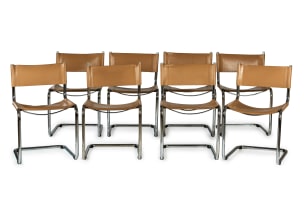 Set of eight chrome and leather Bauhaus style cantilever chairs