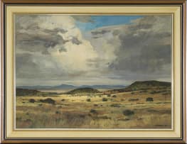 Eben van der Merwe; Landscape with Distant Mountains and Storm Clouds