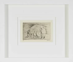 Peter Clarke; A Figure and Goats Near a Barn