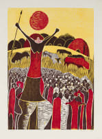 Lucky Sibiya; Landscape with Figures and Cattle
