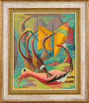 Maggie Laubser; Composition Birds and Boats