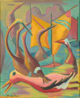 Maggie Laubser; Composition Birds and Boats