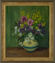 James Thackwray; Vase with Purple and White Flowers