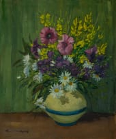 James Thackwray; Vase with Purple and White Flowers