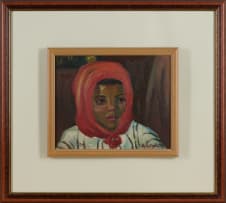 Maggie Laubser; Portrait of a Woman in a Red Headscarf