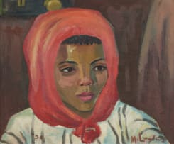Maggie Laubser; Portrait of a Woman in a Red Headscarf