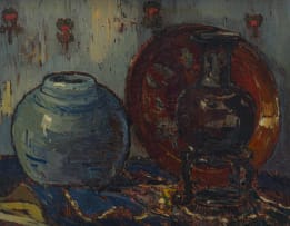 Pieter Wenning; Still Life with Vases and Red Plate