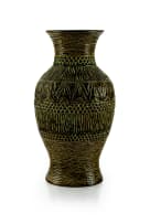 Bay Keramik; Large glazed earthenware floor vase with incised geometric ornament