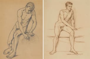 Erich Mayer; Study of Seated Male Nude, two