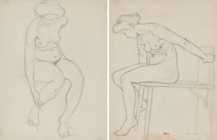 Erich Mayer; Study of Seated Female Nude, two