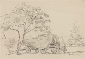 Erich Mayer; Landscape with Wagon and Figure