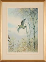 John Cyril Harrison; Bird in a Wetland Landscape; Bird in a Forest Landscape, two