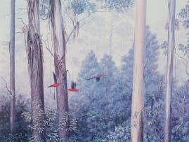 Richard Weatherly; Mountain Ash and Crimson Rosellas; Red-Tailed Black-Cockatoo, two