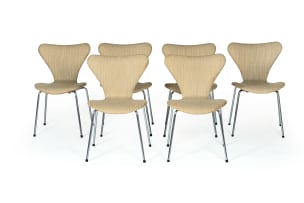 Arne Jacobsen; Set of six 'Model 3101' dining chairs for Fritz Hansen, Denmark