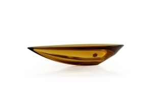 Denji Takeuchi; Amber teardrop crystal glass bowl for Sasaki, designed 1963