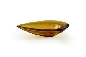 Denji Takeuchi; Amber teardrop crystal glass bowl for Sasaki, designed 1963