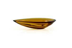Denji Takeuchi; Amber teardrop crystal glass bowl for Sasaki, designed 1963