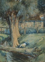 Sydney Carter; Scene with Tree, Stream and Duck