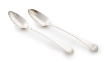 A pair of George III Old English silver basting spoons, Thomas Wallis II, London, 1809