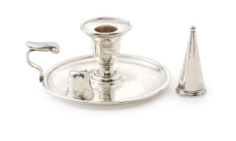 A Victorian silver candleholder and snuffer, Henry Wilkinson & Co, Sheffield, 1856