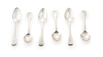 Six George IV Fiddle pattern silver spoons, Jonathan Hayne, London, 1824