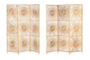 Rohé Noordwolde; Pair of 'Sunburst' three-panel rattan room dividers, Netherlands
