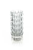 Fidenza Vetraria; Cylindrical clear glass vase with scalloped vertical ribs
