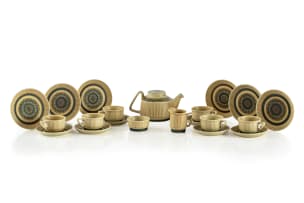 Stavangerflint; 'Norrøna' stoneware tea service with geometric decoration