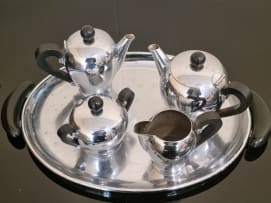 A five-piece bombè stainless steel coffee and tea service, Alfra Alessi, Italy, c.1940s-1960s