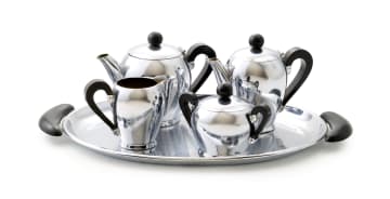 A five-piece bombè stainless steel coffee and tea service, Alfra Alessi, Italy, c.1940s-1960s