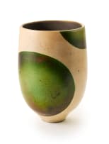 Koos Barnard; Raku vase with green dot motif