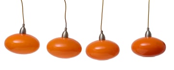 Set of four orange glass and aluminium ceiling pendant lights