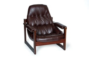 Percival Lafer; 'MP-91' Jatoba and leather lounge chair attributed to Percifal Lafer, Brazil