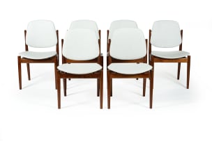 Arne Vodder (1926-2009); Set of six 'Model 203' teak and upholstered dining chairs for France & Søn, Denmark