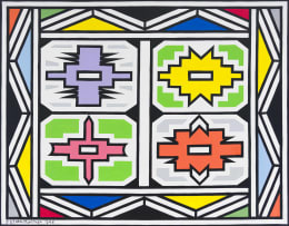 Esther Mahlangu; Untitled (Ndebele Abstract with Four-Panelled Centre)