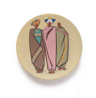 Kalahari Studio; Plate with three figures wrapped in blankets