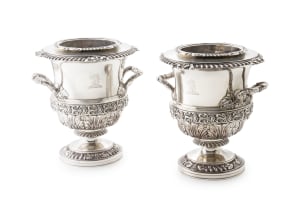 A pair of silver-plated wine coolers, 20th century