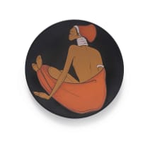 Kalahari Studio; Black plate with a figure wearing a blanket and headdress