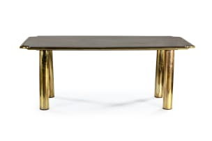 Rosewood and brass dining table, possibly French