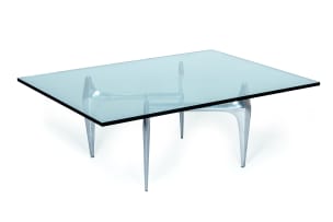 Knut Hesterberg; Glass and aluminium coffee table attributed to Knut Hesterberg for Ronald Schmitt, Germany